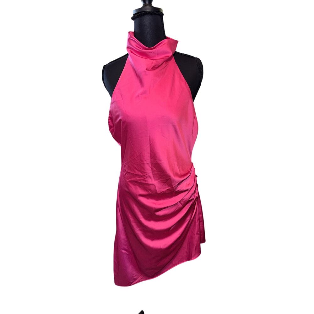 NWT Do+Be red asymmetrical sleeveless short dress large backless halter ruched